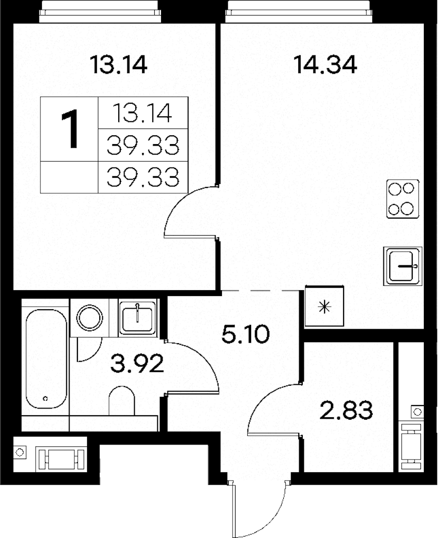 1-комнатная квартира 39.33 м², 3/18 эт., ЖК «Glorax City Василеостровский»
